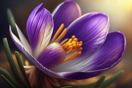 Crocus purple flower. AI Generatedの素材