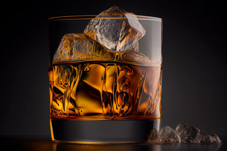 Whiskey with ice in a glass. AI Generatedの素材