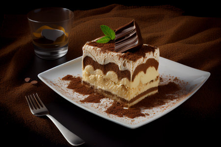 Tiramisu is a piece of dessert. AI Generatedの素材
