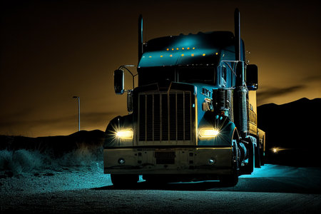 Truck trailer at night. AI Generatedの素材