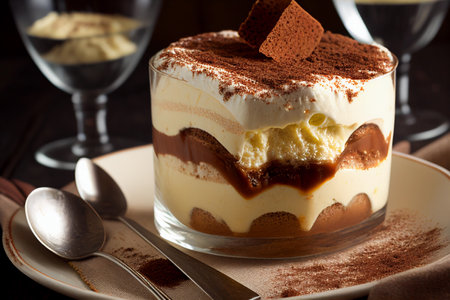 Tiramisu is a piece of dessert. AI Generatedの素材