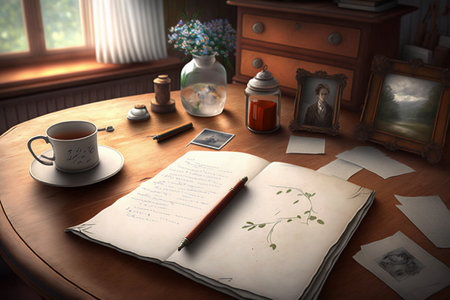 Diary on the table. AI Generatedの素材