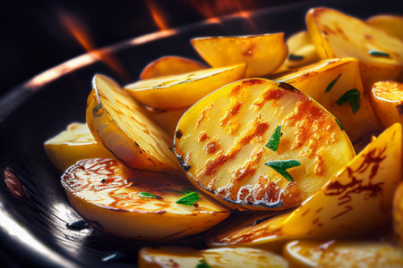 Fried potatoes close-up. AI Generatedの素材