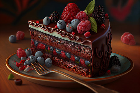 Cake with berries. AI Generatedの素材