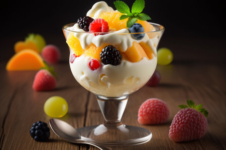 Mousse with fruit. sweet dessert. AI Generatedの素材