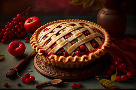 Cherry pie. Traditional sweet breakfast. AI Generatedの素材