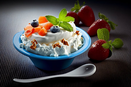 Cheese dessert with fruits. AI Generatedの素材
