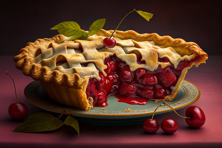 Cherry pie. Traditional sweet breakfast. AI Generatedの素材