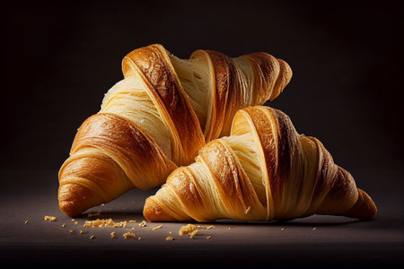 Two appetizing croissants. AI Generatedの素材