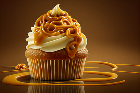 Cake with caramel. AI Generatedの素材