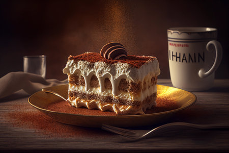Tiramisu is a piece of dessert. AI Generatedの素材