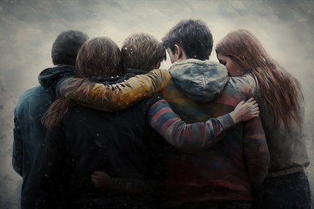 friendship between people. A group of teenagers. AI Generatedの素材