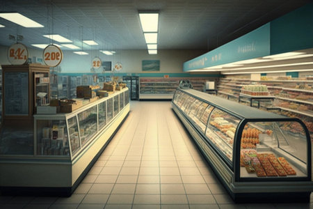 shop inside. Interior of a supermarket. AI Generatedの素材