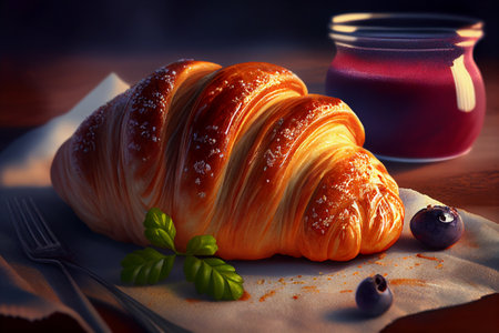 Croissant with jam. AI Generatedの素材