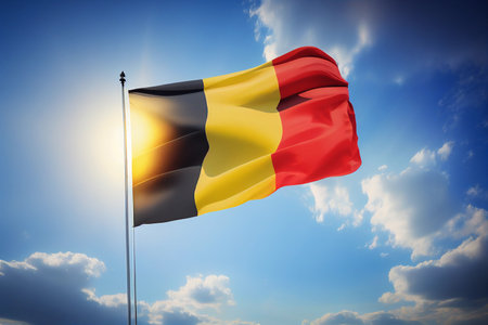 Belgium flag and sunny sky. AI Generatedの素材