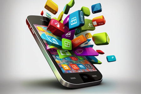 Mobile applications and Internet. AI Generatedの素材