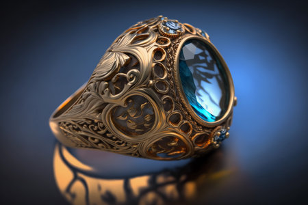 Gold ring with precious stones. jewelry products. AI Generatedの素材