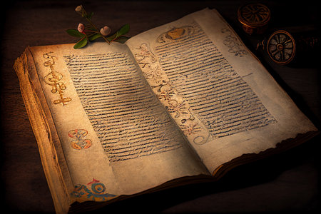 Ancient manuscript and book. AI Generatedの素材
