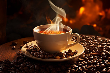 Cup of coffee with coffee beans. AI Generatedの素材