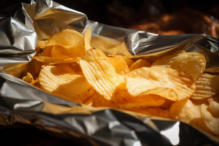 Potato chips in a bag.の素材