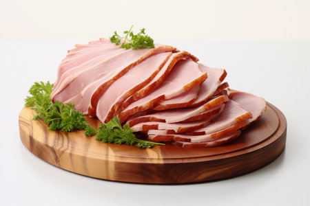 Sliced ham on white background.の素材