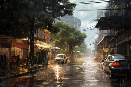 city in the rain. It is raining.の素材