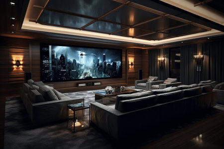 Modern home theater and large TVの素材