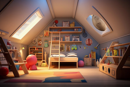 Children's room with furniture. Interior of a children's roomの素材