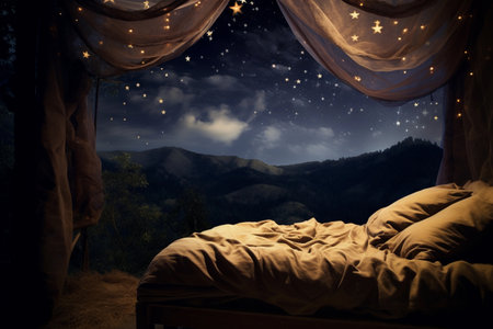 Sleep under the stars. romantic bedroom.の素材