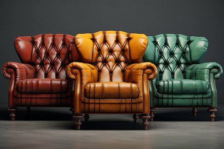 Leather chairs and sofas. Furniture industry.の素材