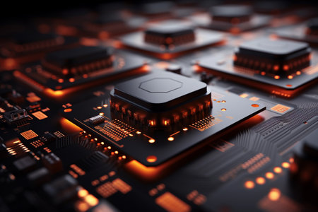 Microchip and microcircuit close-up.の素材