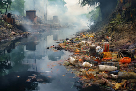 Pollution of the river with waste.の素材