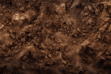 Brown soil close-up. Lumps of earth.の素材