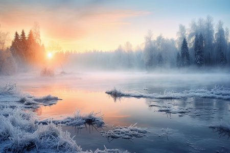 Lake in winter. winter landscapeの素材