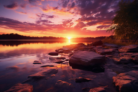 Beautiful sunset on the ocean shoreの素材
