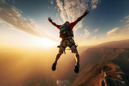 Extreme parachutist jumps from the mountainの素材