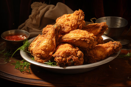 Fried chicken wings on a plate.の素材