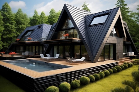 The roof of a modern house.の素材