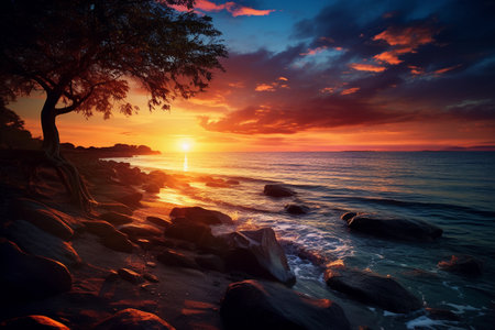Beautiful landscape during sunset. Summer sunset.の素材