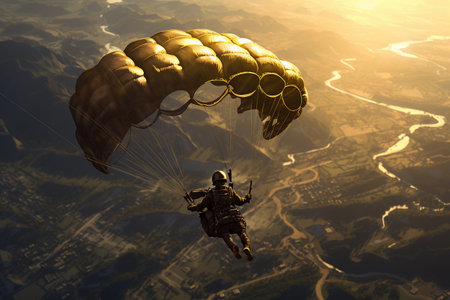 A parachutist flies with a parachuteの素材