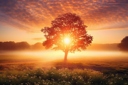 Beautiful landscape during sunset. Summer sunset.の素材