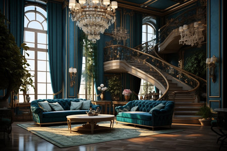 Interior of luxury living room in classic style. 3d renderの素材