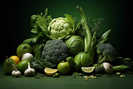 Healthy Eating. Green vegetables and fruitsの素材