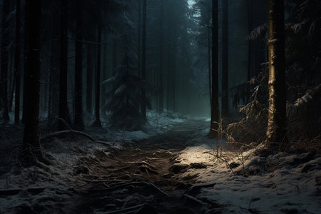 Night winter landscape. Forest at nightの素材