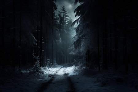Night winter landscape. Forest at nightの素材