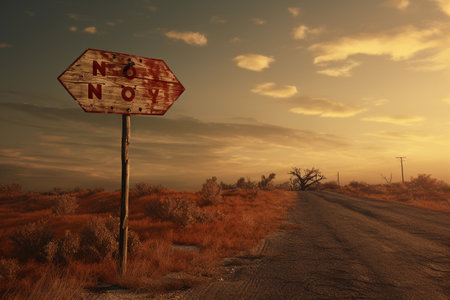 road signs on an empty roadの素材