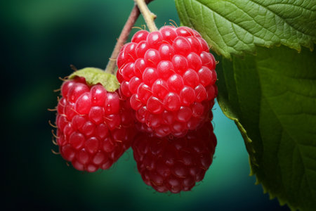 Raspberries growing close-upの素材