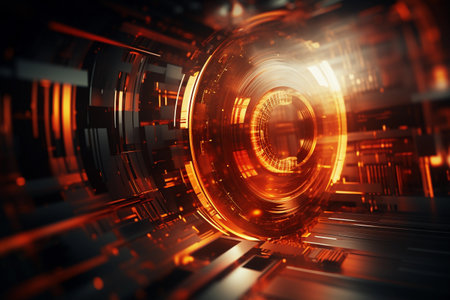 Orange and blue-toned abstract technical backdrop.の素材
