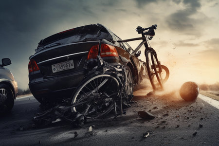 Collision between a car and a bicycle.の素材