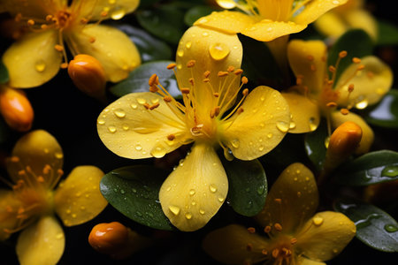 wort yellow flowers close-upの素材